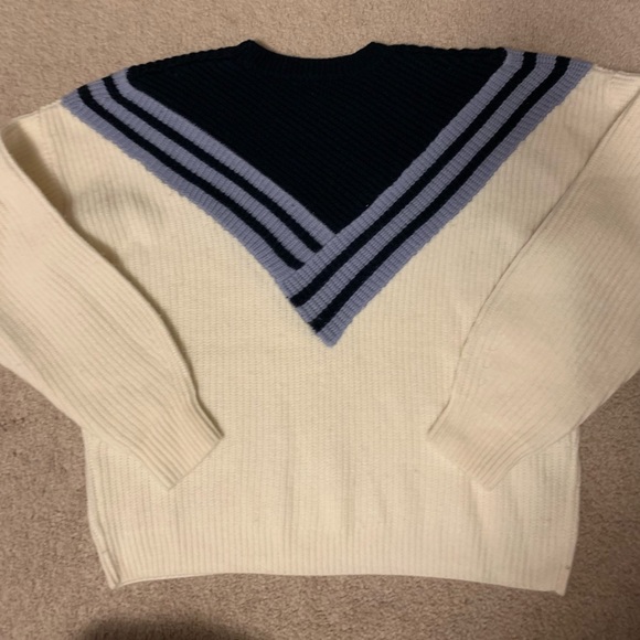 Joie navy/ivory sweater v detail - Picture 3 of 4